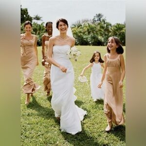 David's Bridal Mikado SZ 2 Ivory Wedding Dress with Ruffle Back Style T9938 NWT